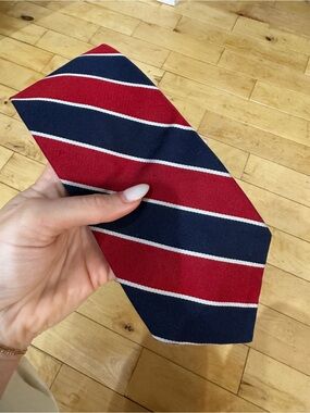 Robert Talbott Vintage Handmade USA Silk Classic Men's Navy and Red Striped Tie